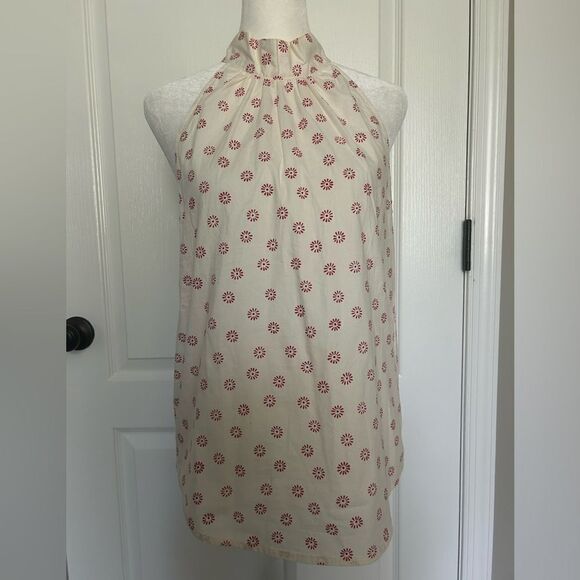 J. By J Crew Women’s Off White with Red Halter Top with Tie Neck Cotton Size 0 - Picture 1 of 11